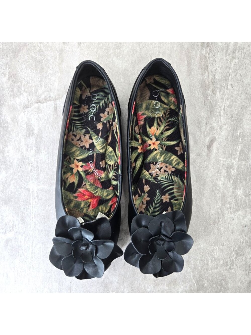 Born Of Concept Comfort Ballet Flats 9.5 Black Flower Embellished Dressy Shoes